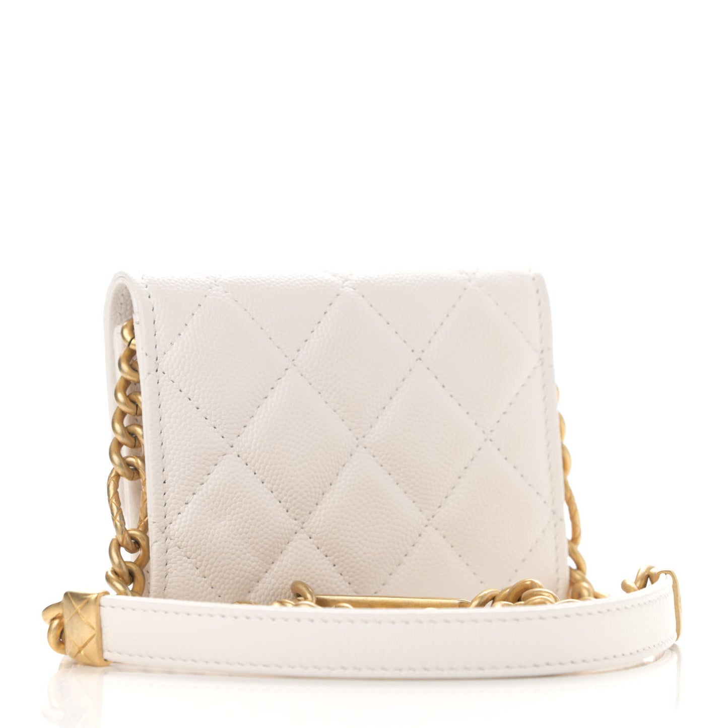 Caviar Quilted Bracelet On Chain Clutch White