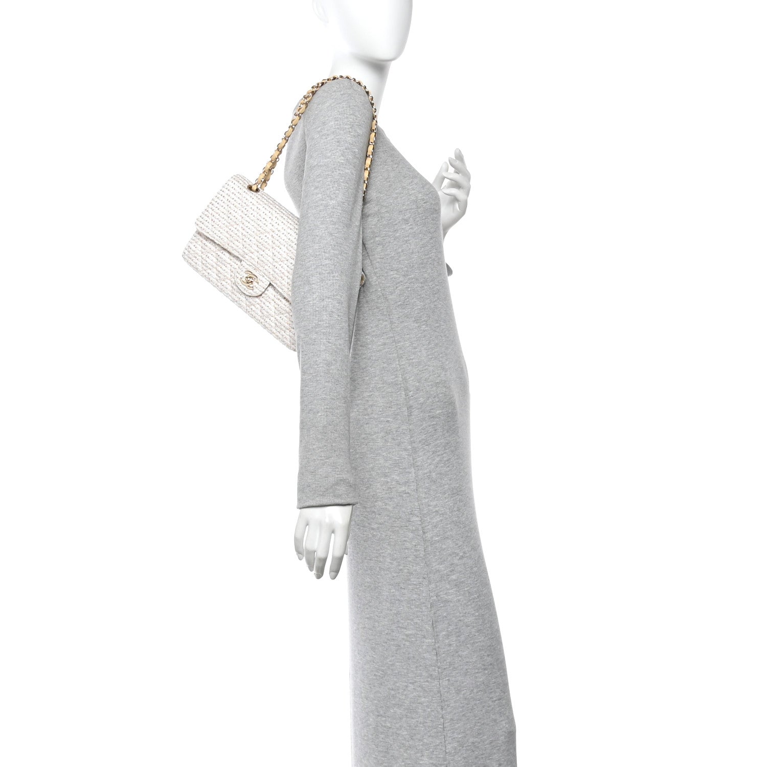 Chanel Tweed Medium Double Flap White 2 of 10