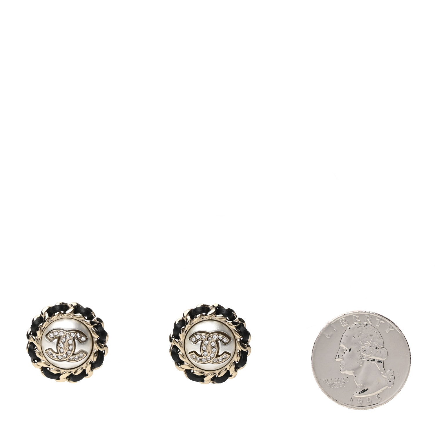 Chanel Pearl Crystal Lambskin CC Earrings Gold Black 2 of 4