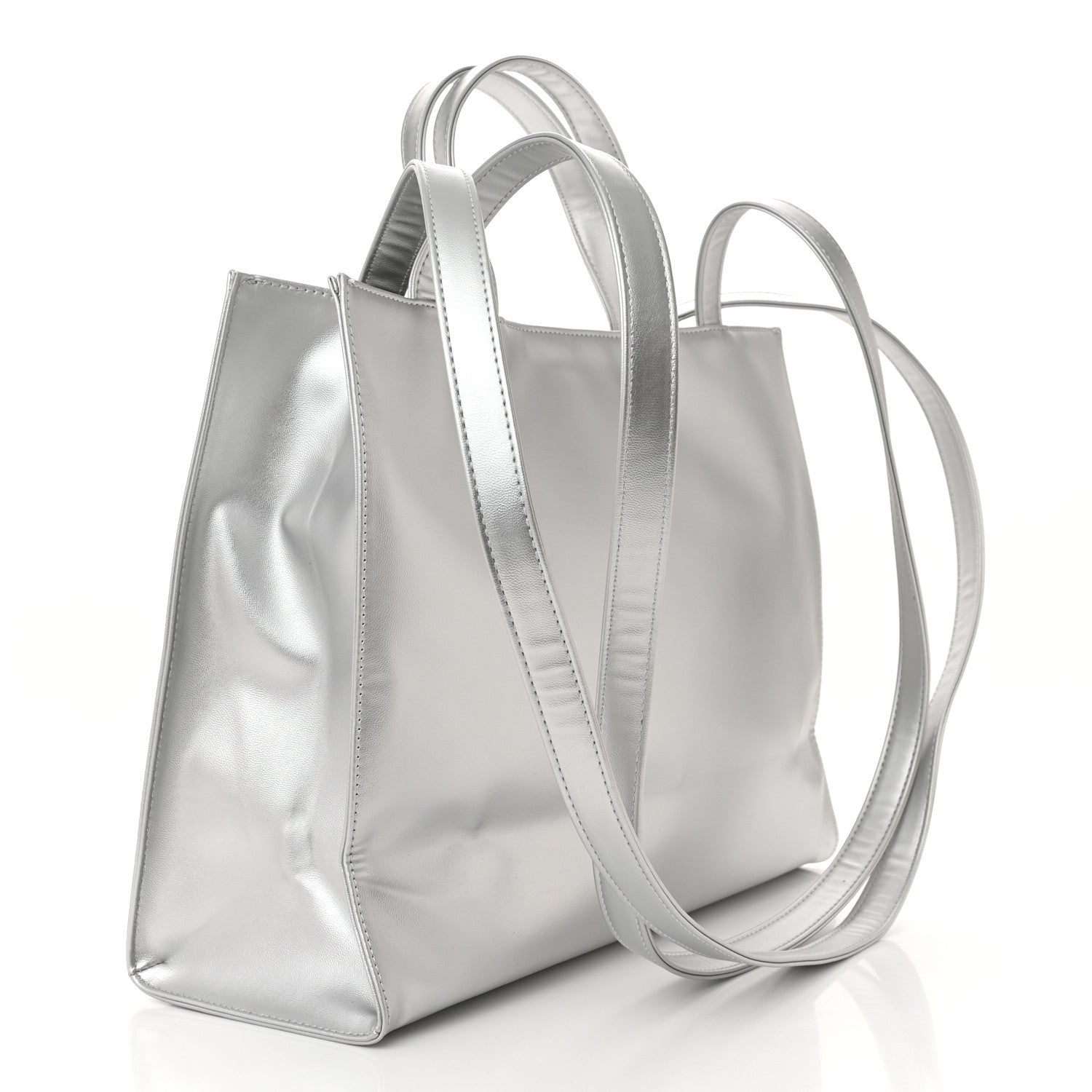 Telfar Metallic Vegan Leather Medium Shopping Bag Silver 3 of 12