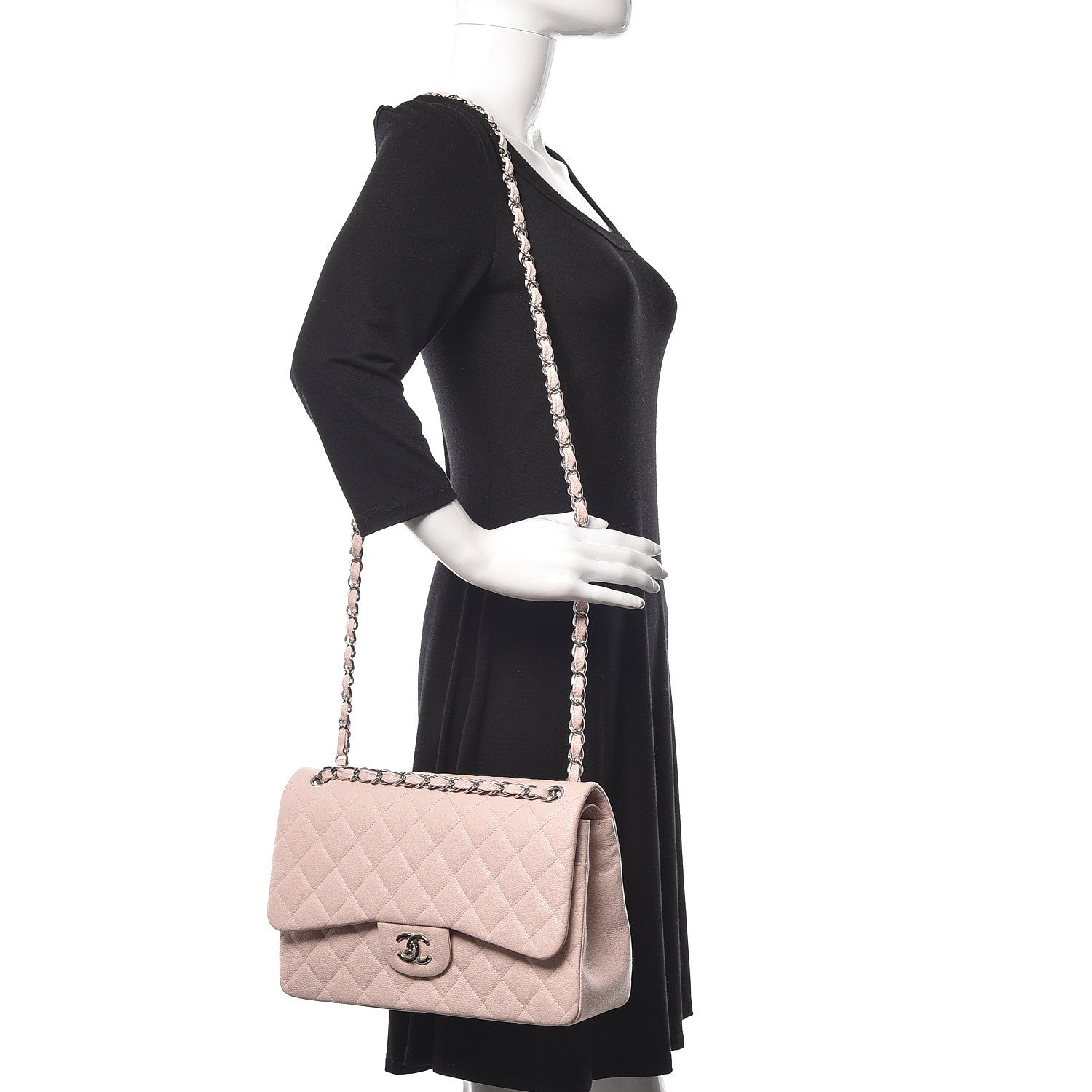Chanel Caviar Quilted Jumbo Double Flap Pink 2 of 9