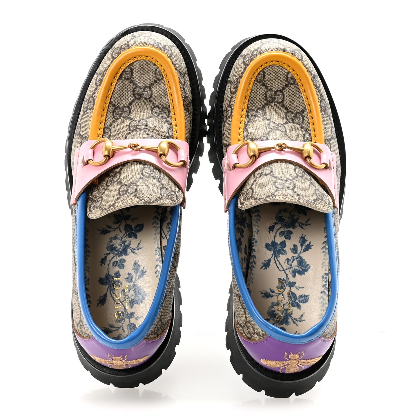 GG Supreme Monogram Cordovan Lux Womens Harald Horsebit 25mm Platform Loafers 39 Beige Sugar Pink Crop Shine Purple Marine