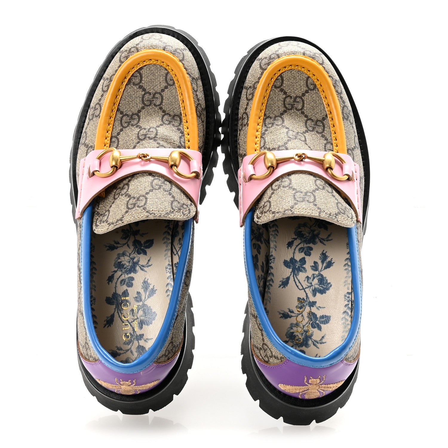 Gucci GG Supreme Monogram Cordovan Lux Womens Harald Horsebit 25mm Platform Loafers 39 Beige Sugar Pink Crop Shine Purple Marine 2 of 9