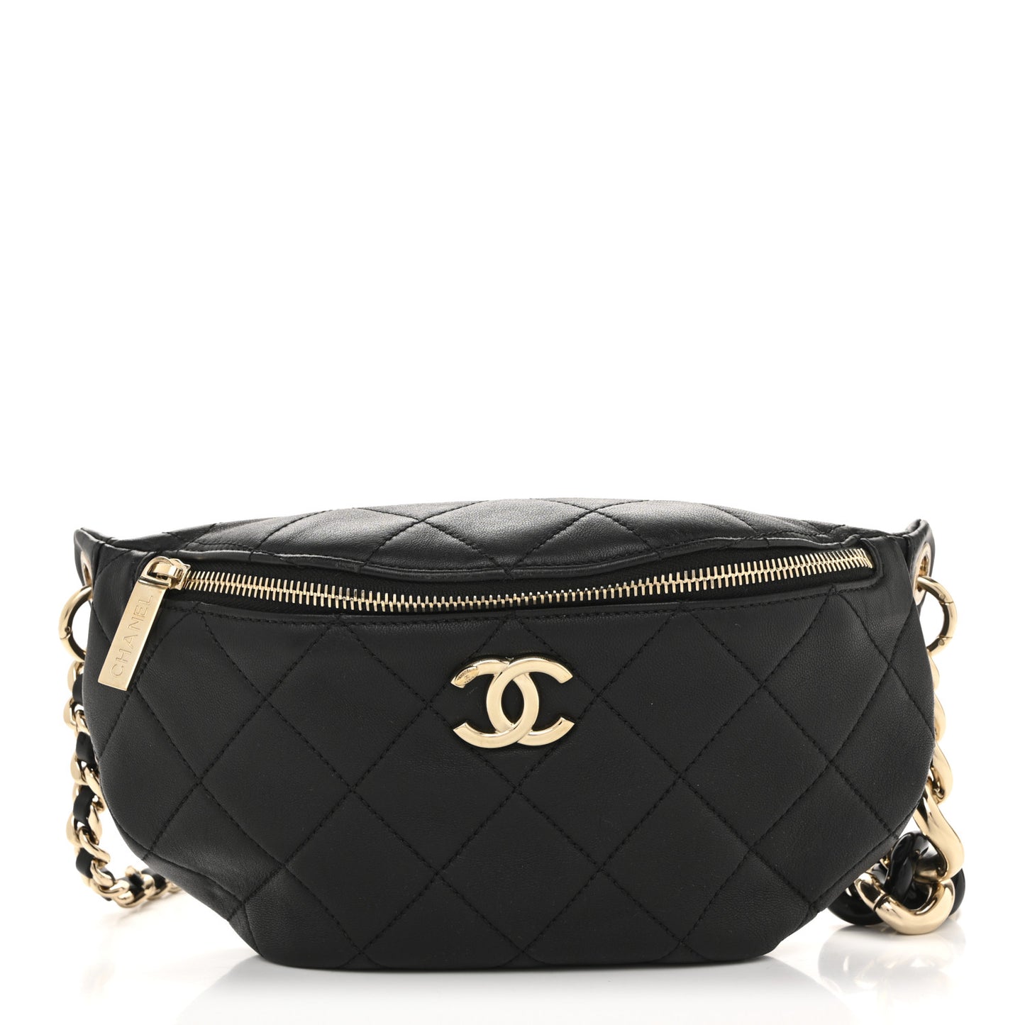 Lambskin Enamel Quilted Waist Bag Black
