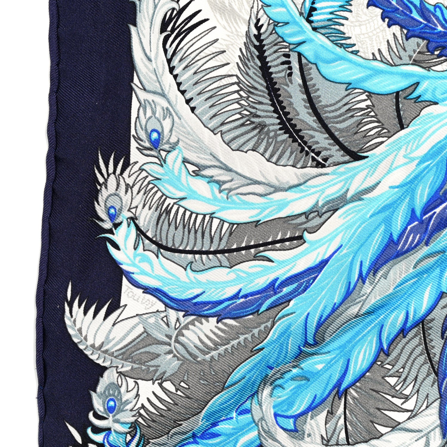 Hermes Silk Mythiques Phoenix Coloriages Scarf 45 White Bleu Turquoise 4 of 5