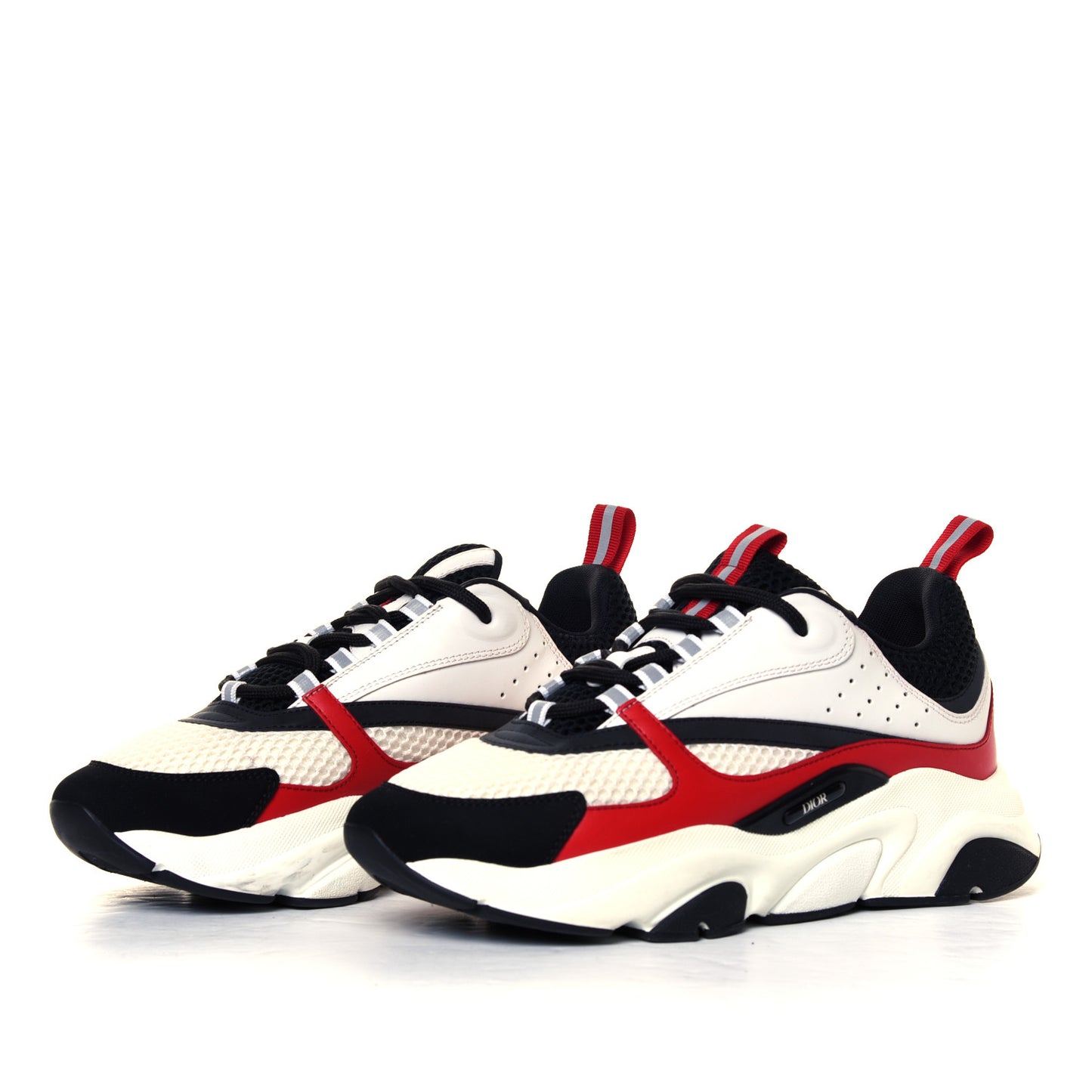 Technical Mesh Calfskin Mens B22 Sneakers 40 Black White Red