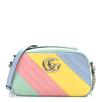 Gucci Calfskin Matelasse Diagonal Small GG Marmont Chain Shoulder Bag Multicolor Pastel 1 of 13