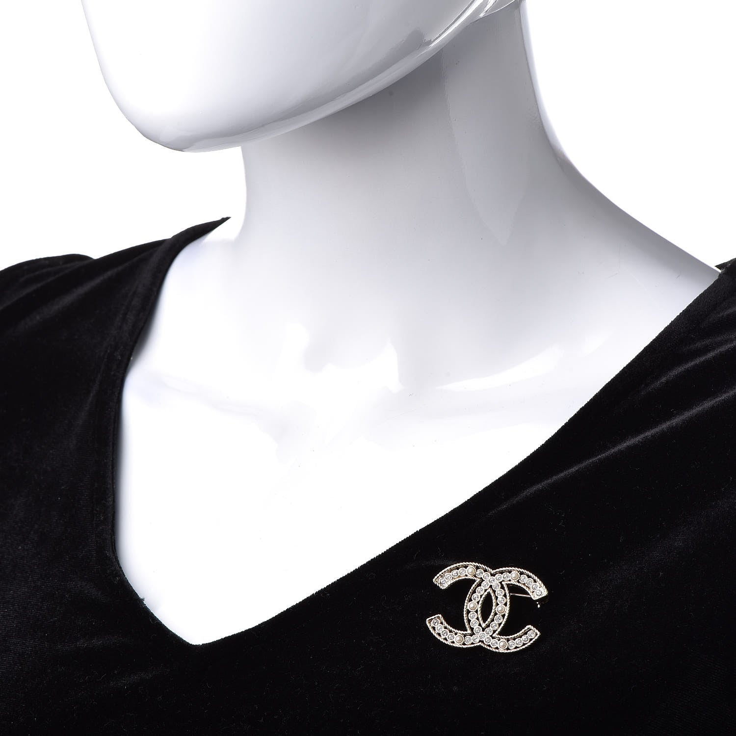 Chanel Pearl Crystal Sparkling Pearls CC Brooch Gold 2 of 4