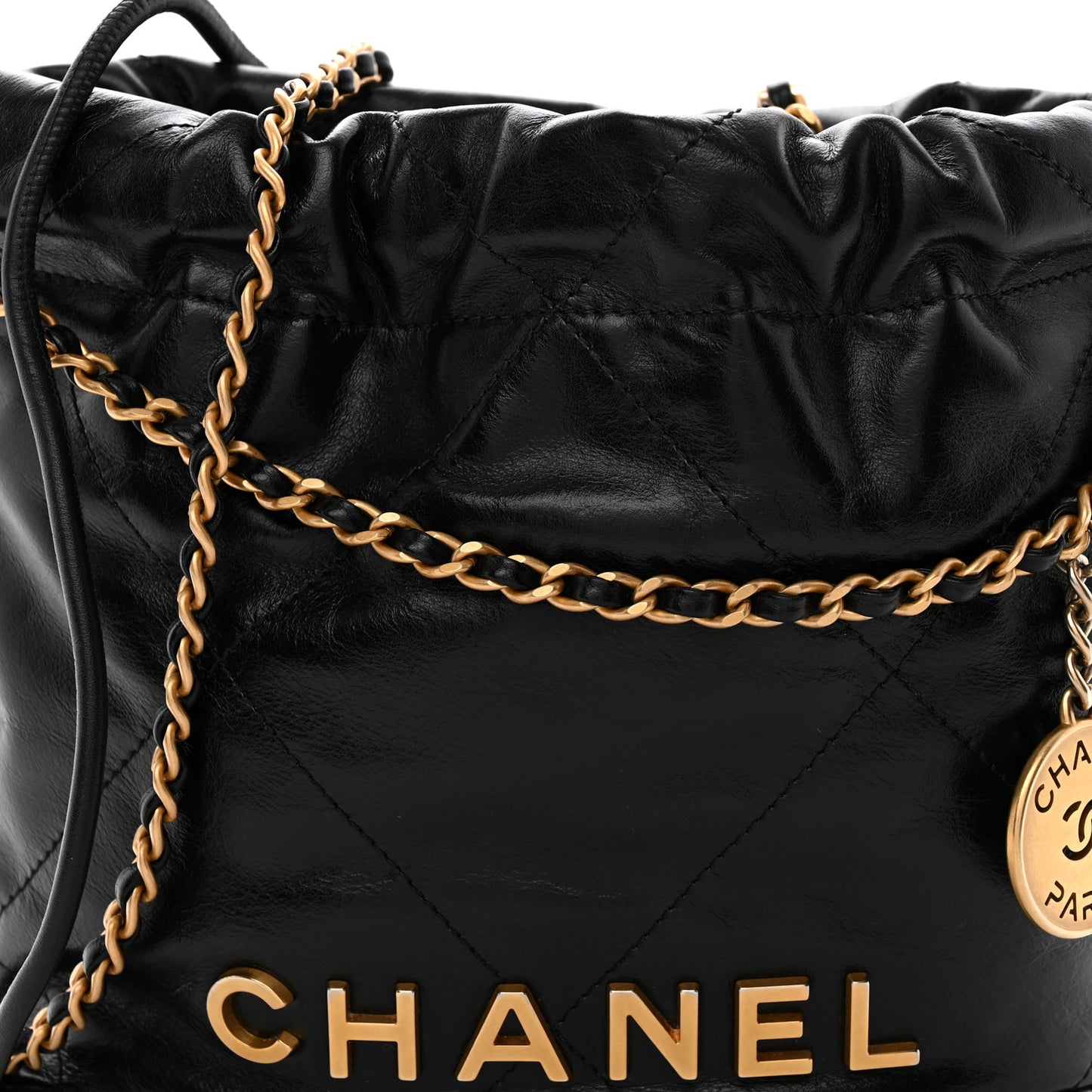 Shiny Calfskin Quilted Mini Chanel 22 Black