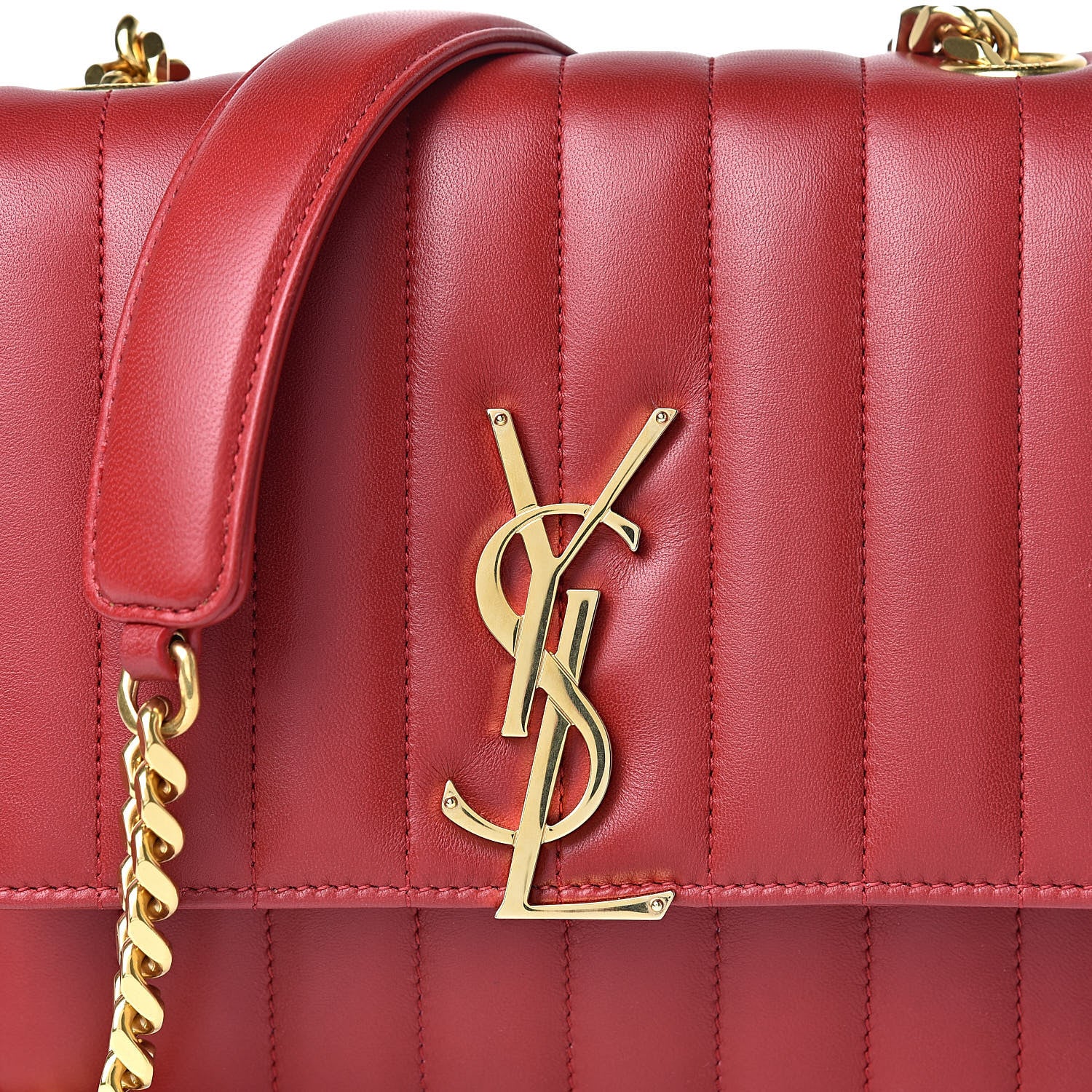 Saint Laurent Lambskin Matelasse Monogram Medium Vicky Chain Bag Rouge Eros 10 of 12