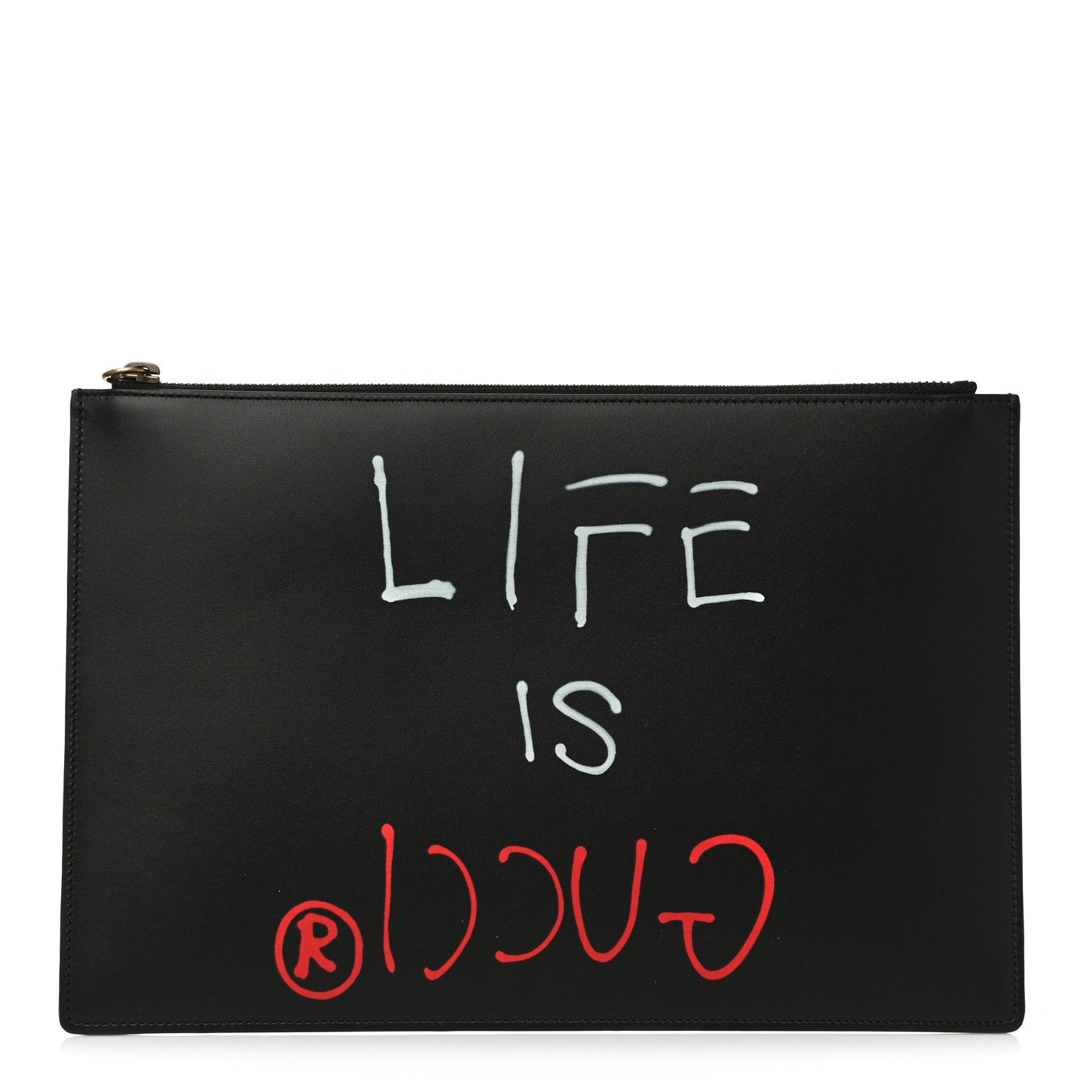 Gucci Calfskin GucciGhost Life is Gucci Zip Pouch Black 1 of 12