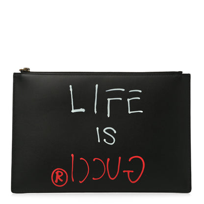 Gucci Calfskin GucciGhost Life is Gucci Zip Pouch Black 1 of 12