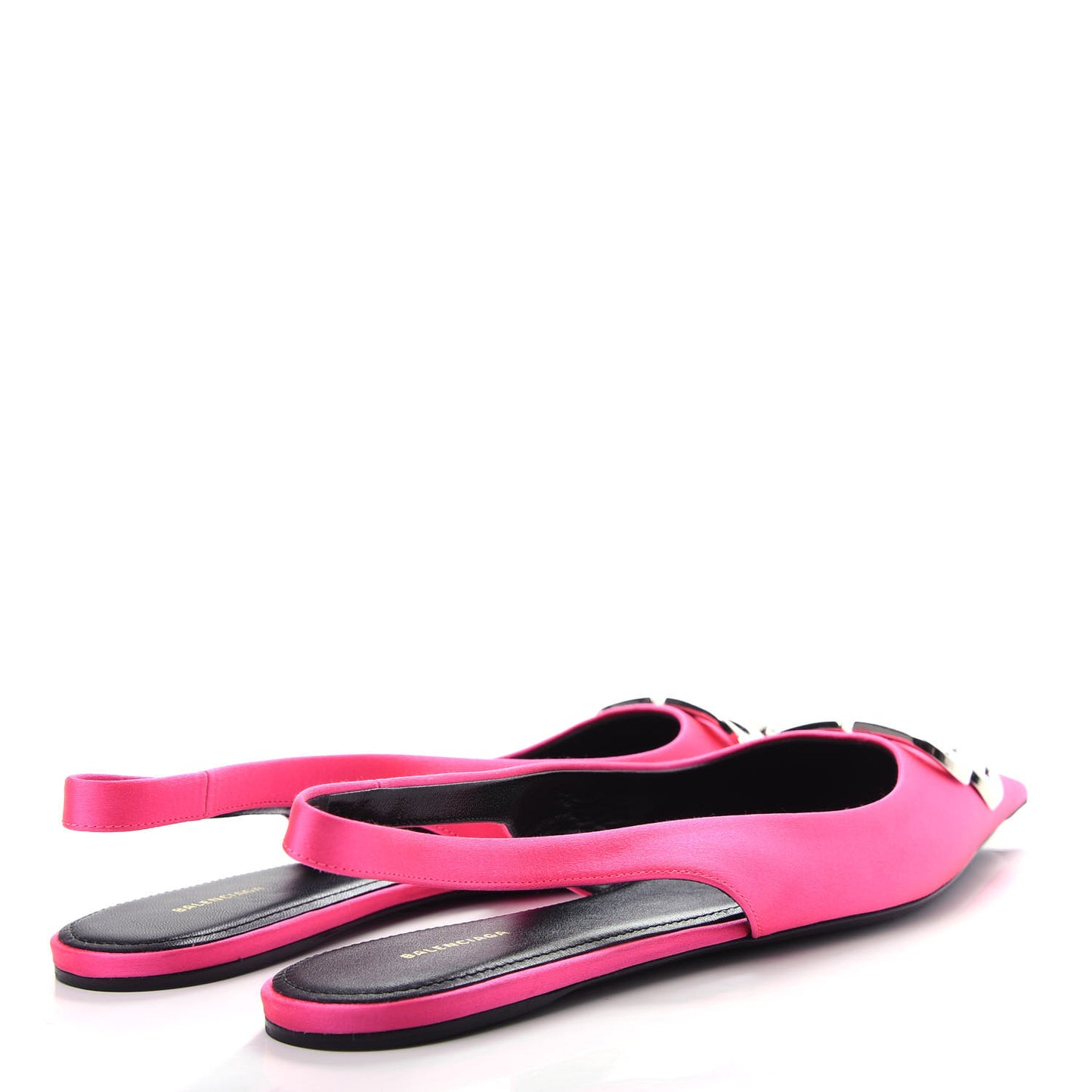 Satin BB Knife Pointy Toe Slingback Flats 39 Neon Pink