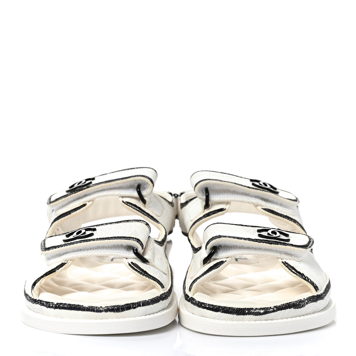 Chanel Calfskin Printed Velcro Dad Sandals 37 White Black 2 of 9