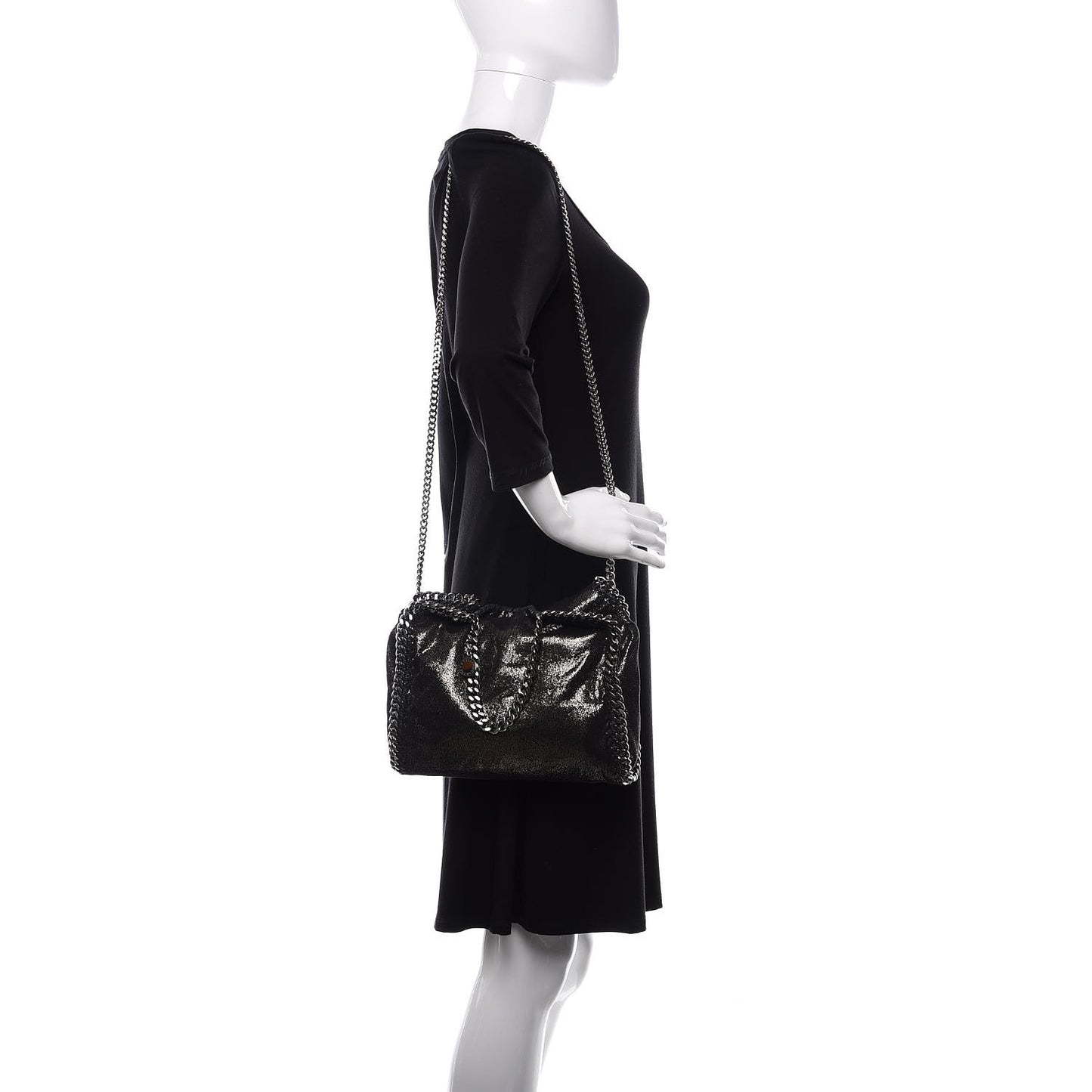 Chamois Shiny Dotted Mini Falabella Fold Over Tote Ruthenium