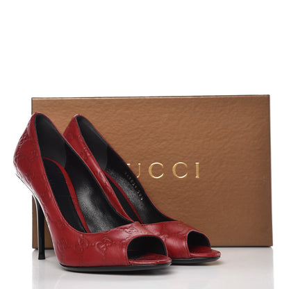Gucci Guccissima Peep Toe Pumps 38.5 Shetland Red 11 of 11