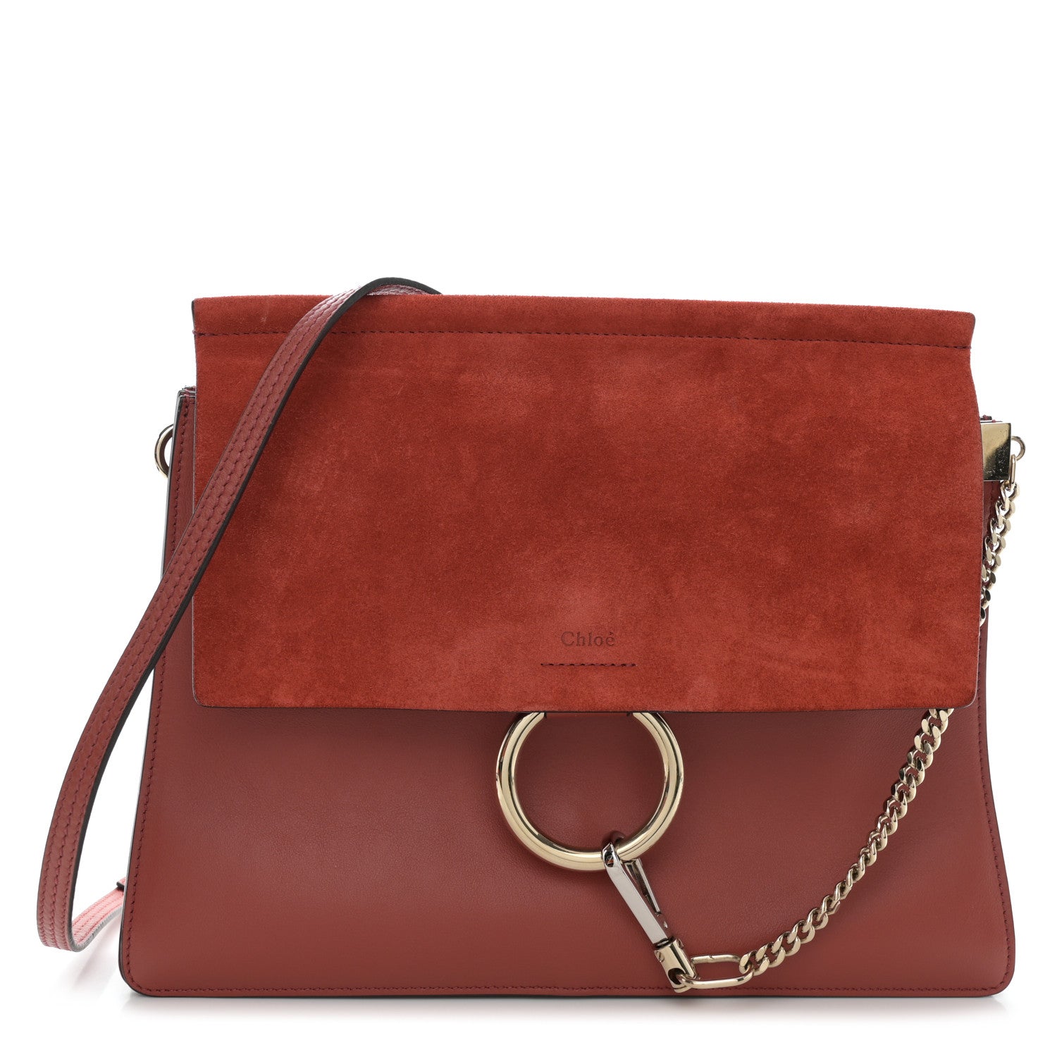 Chloe Calfskin Suede Medium Faye Shoulder Bag Sepia Red 1 of 11