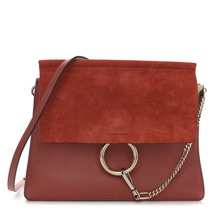 Chloe Calfskin Suede Medium Faye Shoulder Bag Sepia Red 1 of 11