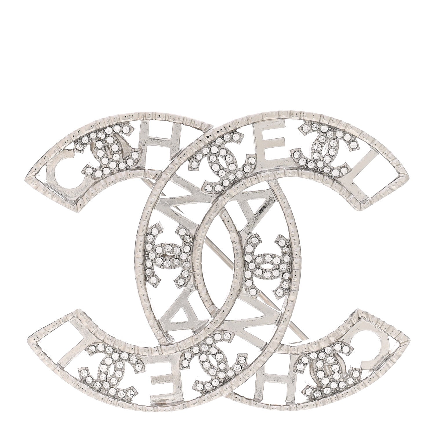 Chanel Crystal CC Brooch Silver 1 of 5