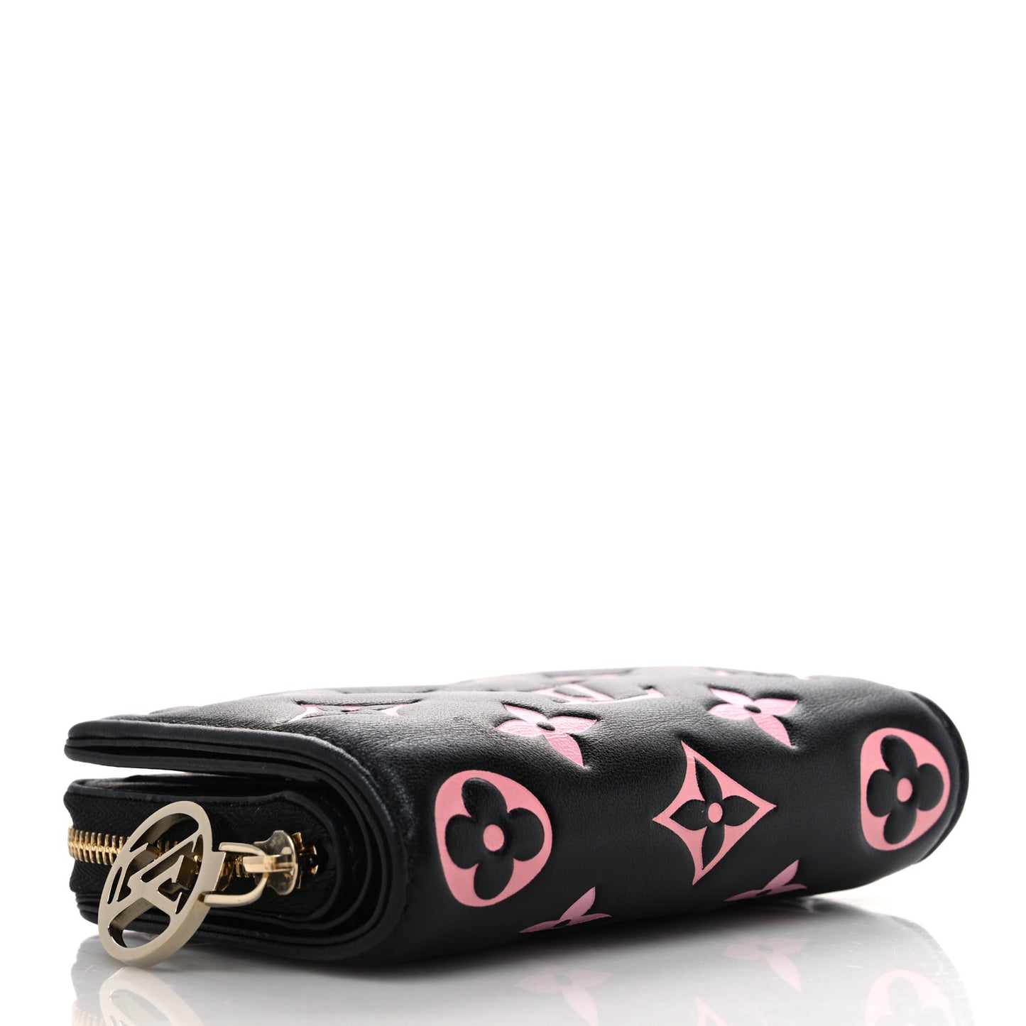 Lambskin Embossed Monogram LV Ski Lou Coussin Wallet Black Pink