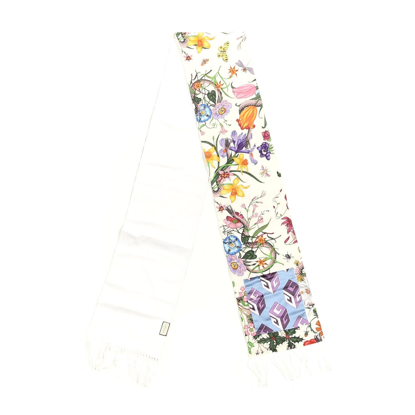 Cashmere Silk Cubemis Scarf Ivory Sky Blue