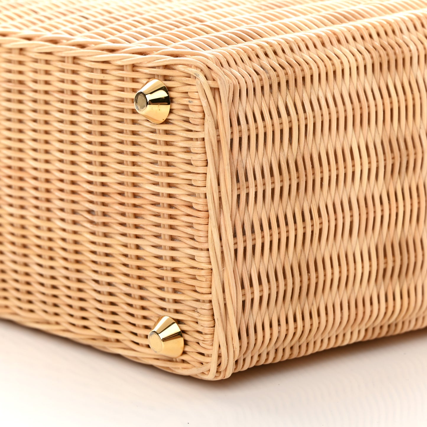 Canvas Wicker Shoulder Bag White Tan