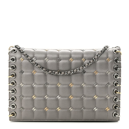 Chanel Lambskin Chocolate Bar Piercing CC Studded Small Chain Flap Bag Grey 1 of 12