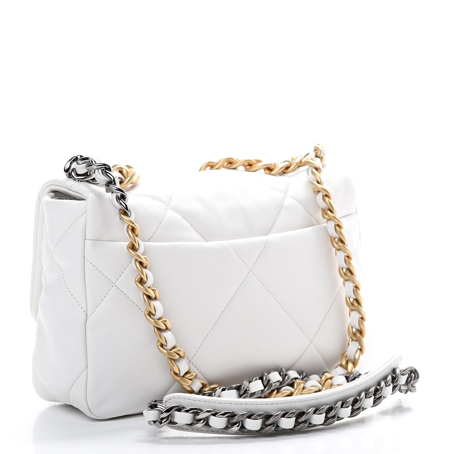 Goatskin Quilted Medium 19 Flap White