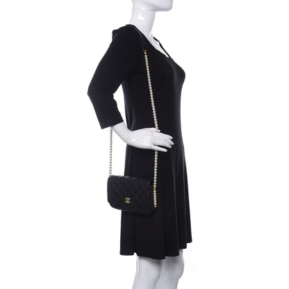 Chanel Calfskin Quilted Pearl Wallet On Chain WOC Black 2 of 8
