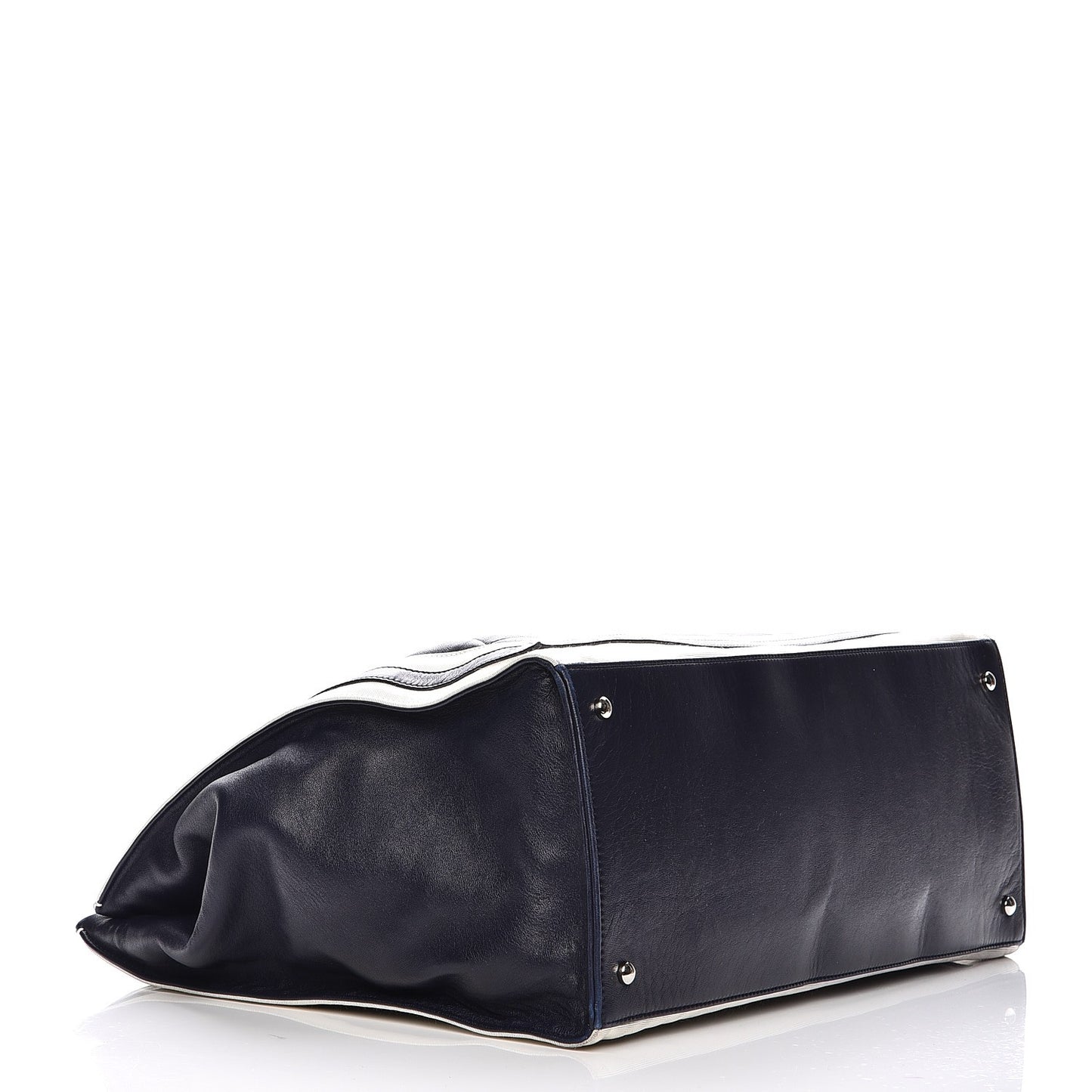 Lambskin Quilted Lido Shopping Tote Dark Navy Blue