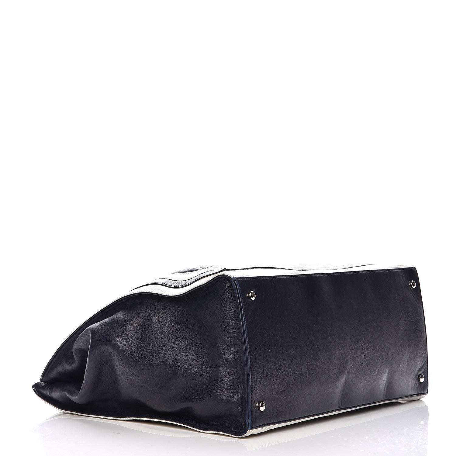 Chanel Lambskin Quilted Lido Shopping Tote Dark Navy Blue 4 of 13