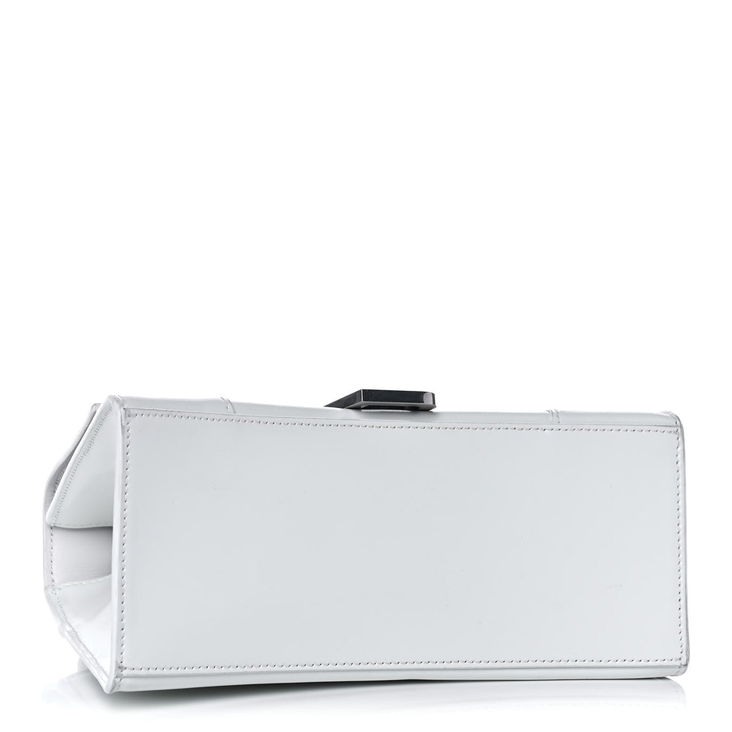 Shiny Box Calfskin Small Hourglass Top Handle Bag White