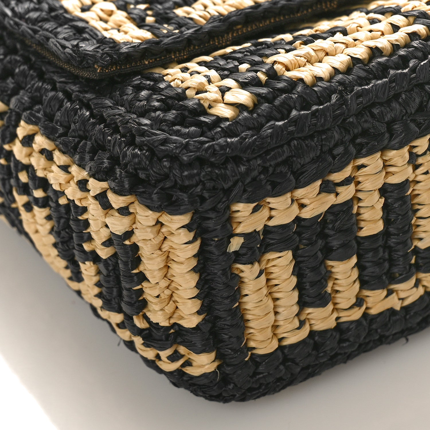 Fendi Raffia Vitello Grace FF Crochet Baguette Natural Black 7 of 8