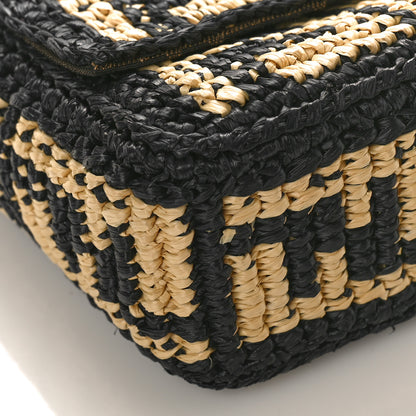 Fendi Raffia Vitello Grace FF Crochet Baguette Natural Black 7 of 8