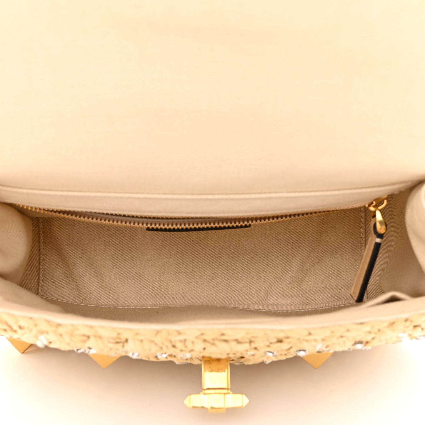 Raffia Crystal Medium Roman Stud Shoulder Bag Naturale Crystal