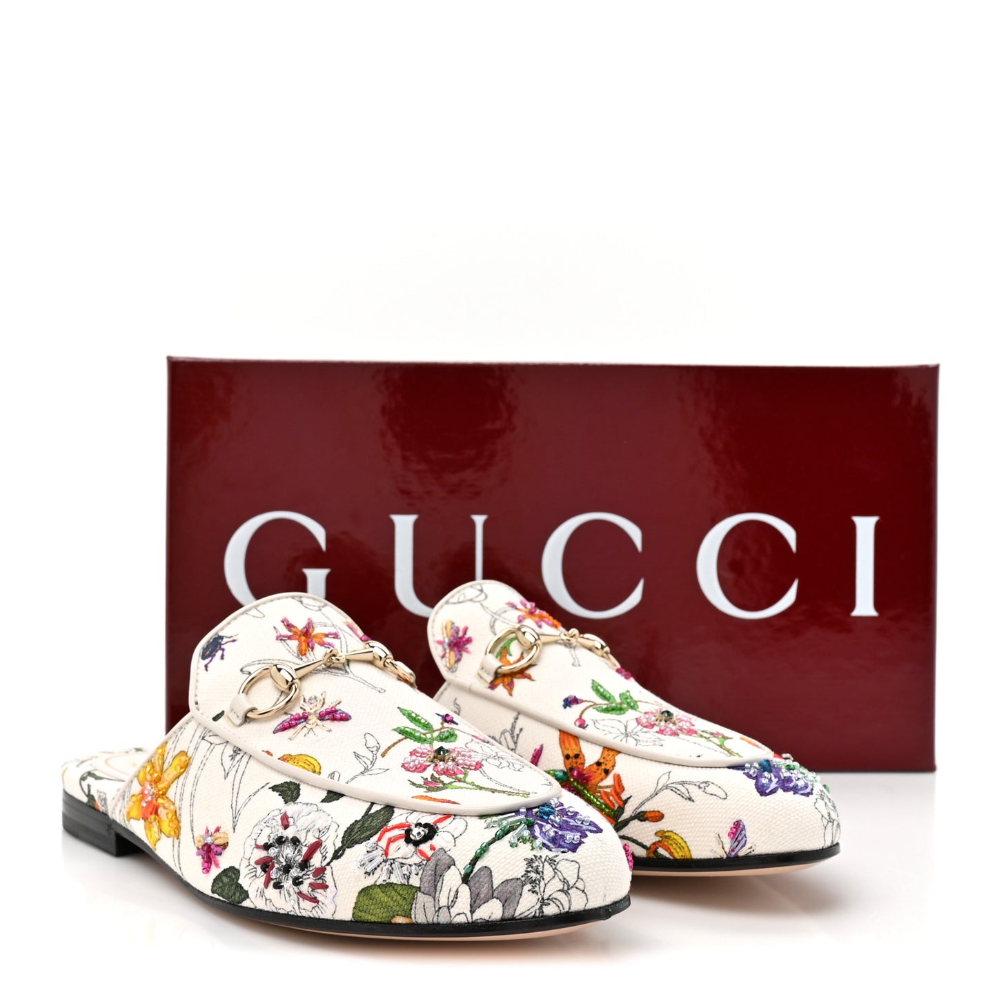 Canvas Flora Womens Princetown Slippers 36.5  White Multicolor