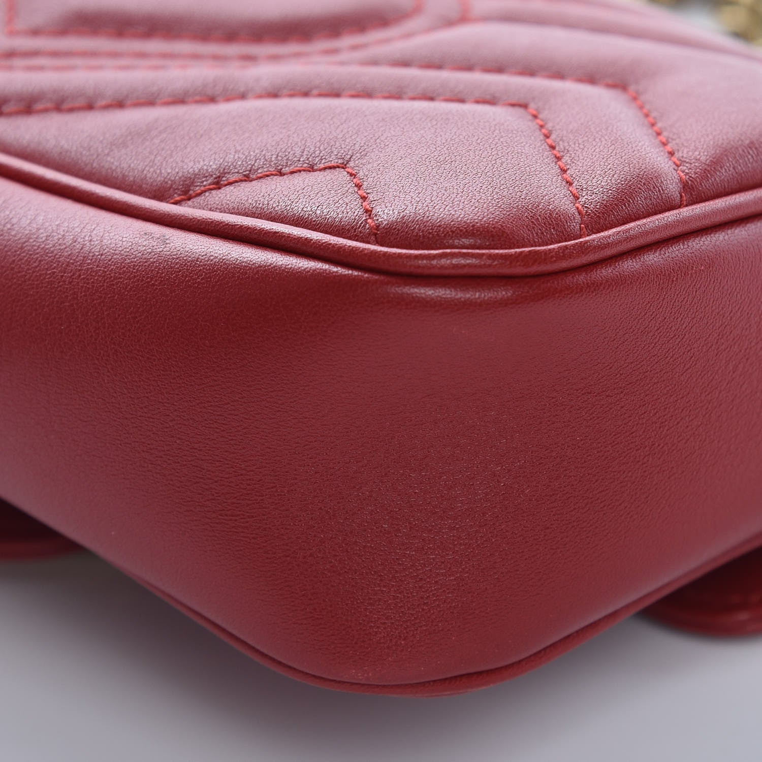 Gucci Calfskin Matelasse Super Mini GG Marmont Shoulder Bag Hibiscus Red 10 of 12