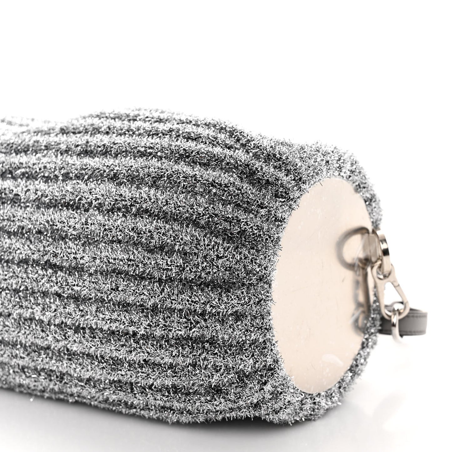 Metallic Lurex Pleated Bracelet Pouch Shoulder Bag Silver