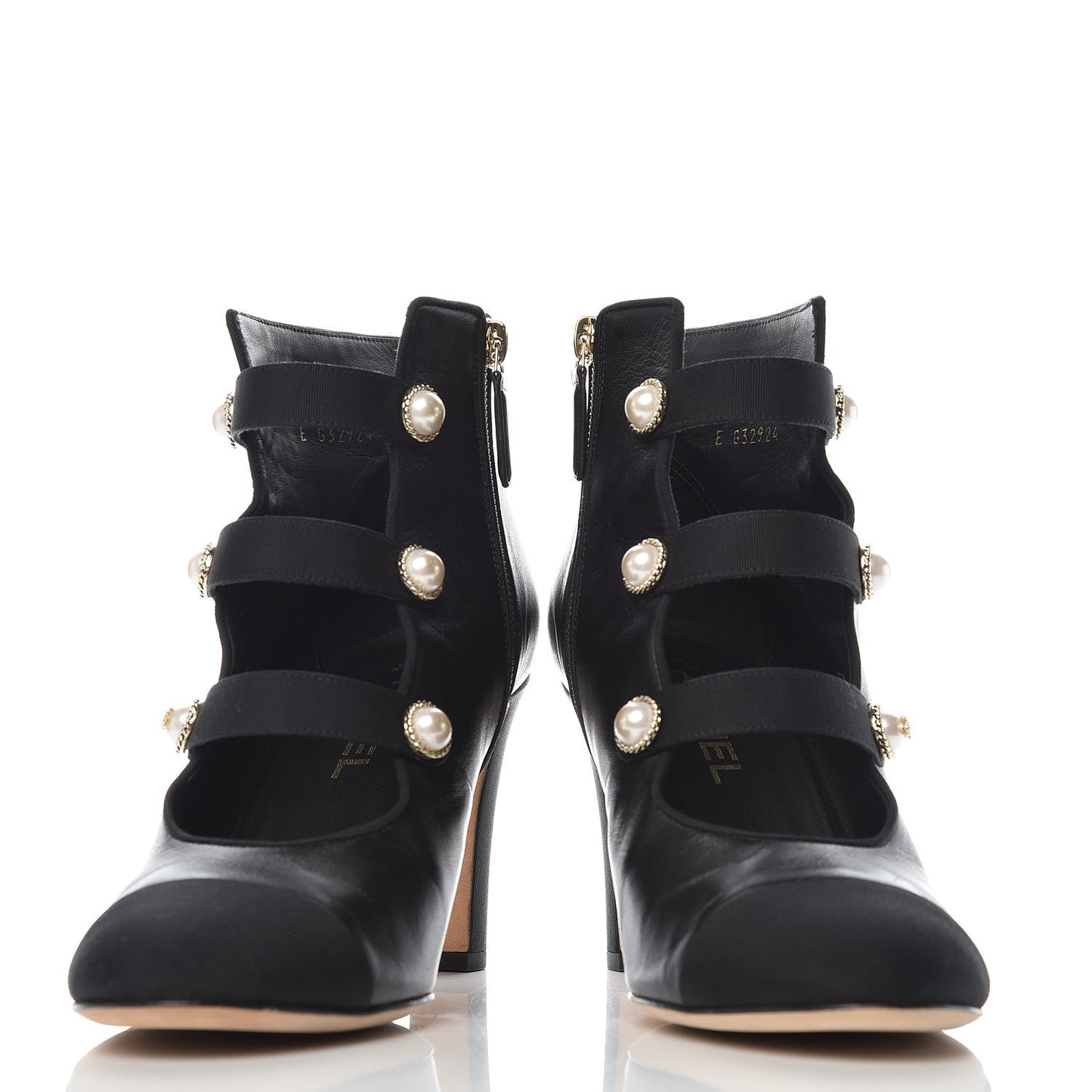 Lambskin Grosgrain Cap Toe Pearl Ankle Boots 40 Black