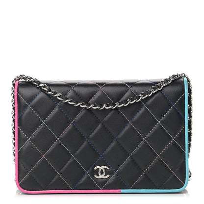 Chanel Lambskin Quilted Wallet On Chain WOC Black Pink Light Blue 1 of 16