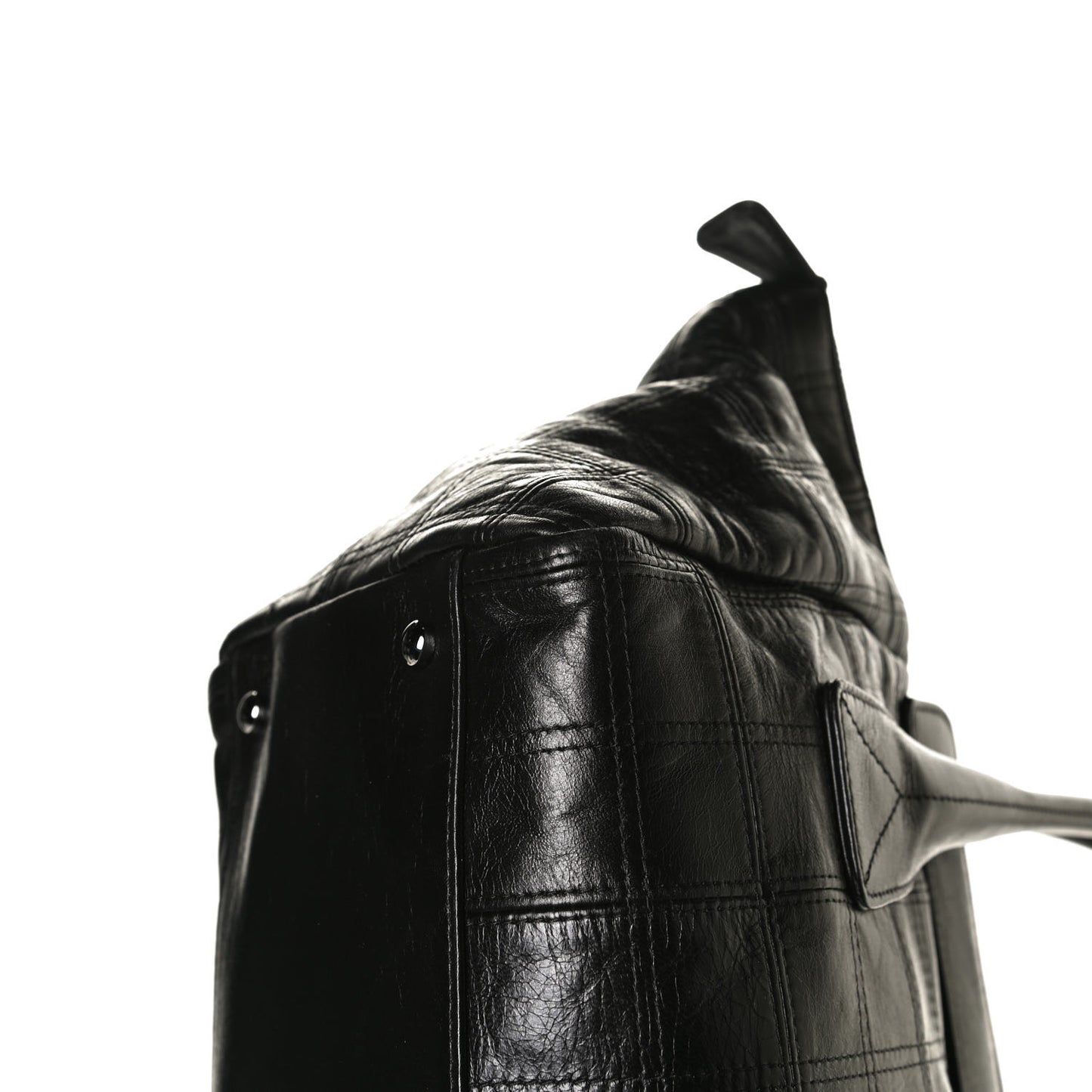 Lambskin Square Stitched Lax East West Tote Black