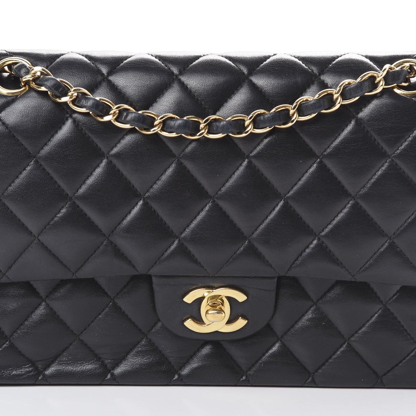 Lambskin Quilted Medium Double Flap Black