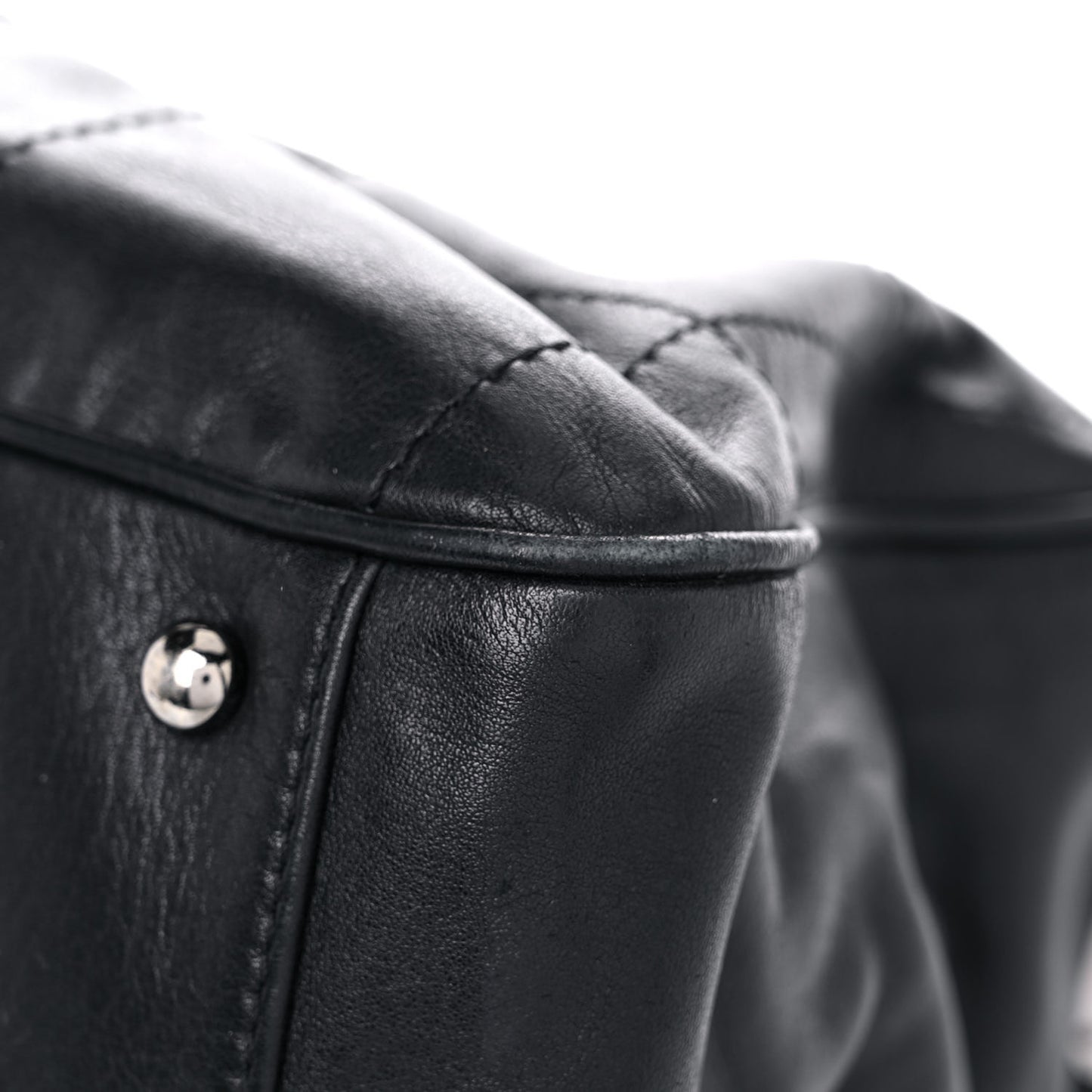Lambskin Square Stitched Large Tote Black