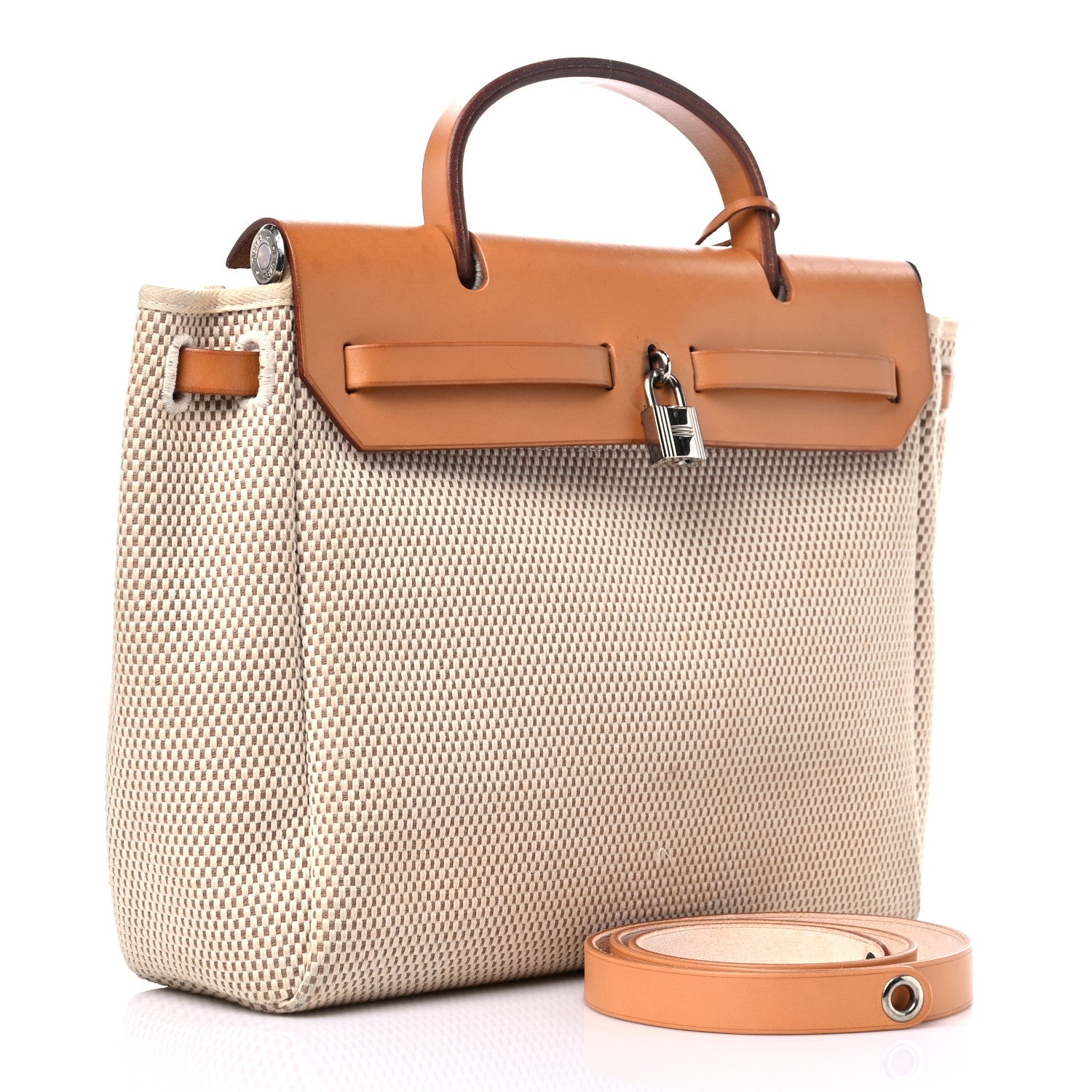 Hermes Toile Vache Calfskin Herbag 30 PM Black Natural 3 of 20