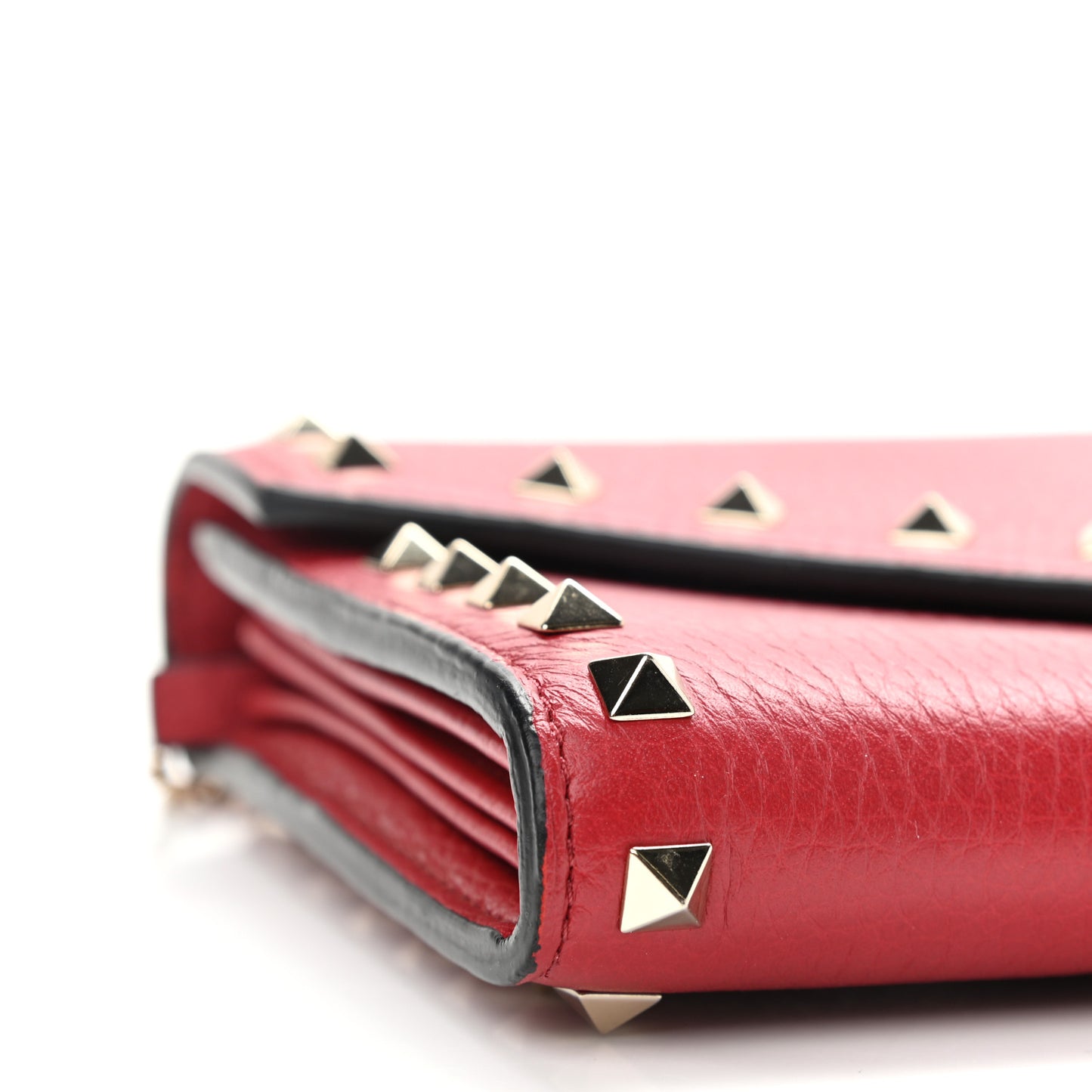 Pebbled Calfskin Rockstud Envelope Wallet on Chain Rosso Valentino