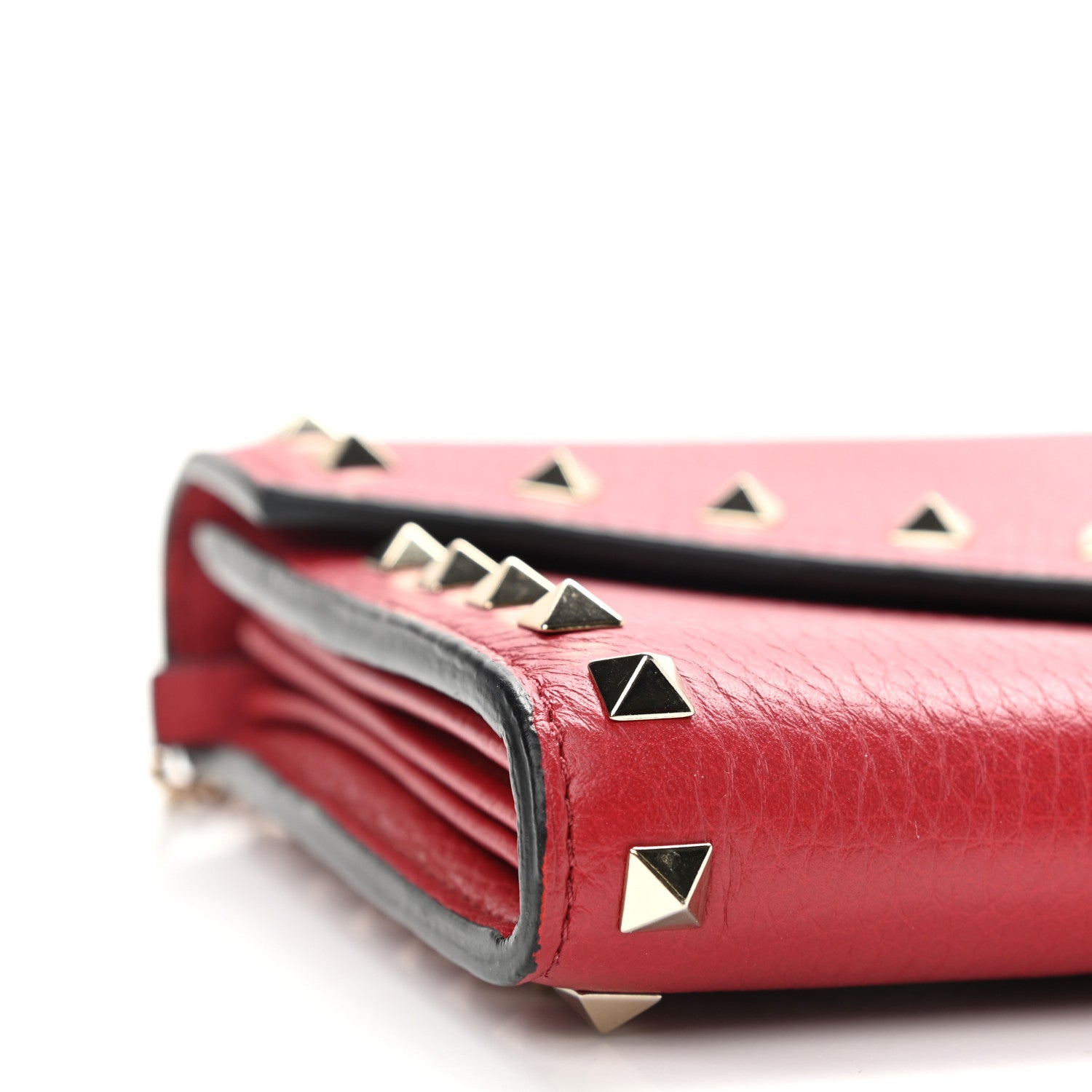 Valentino Garavani Pebbled Calfskin Rockstud Envelope Wallet on Chain Rosso Valentino 9 of 10