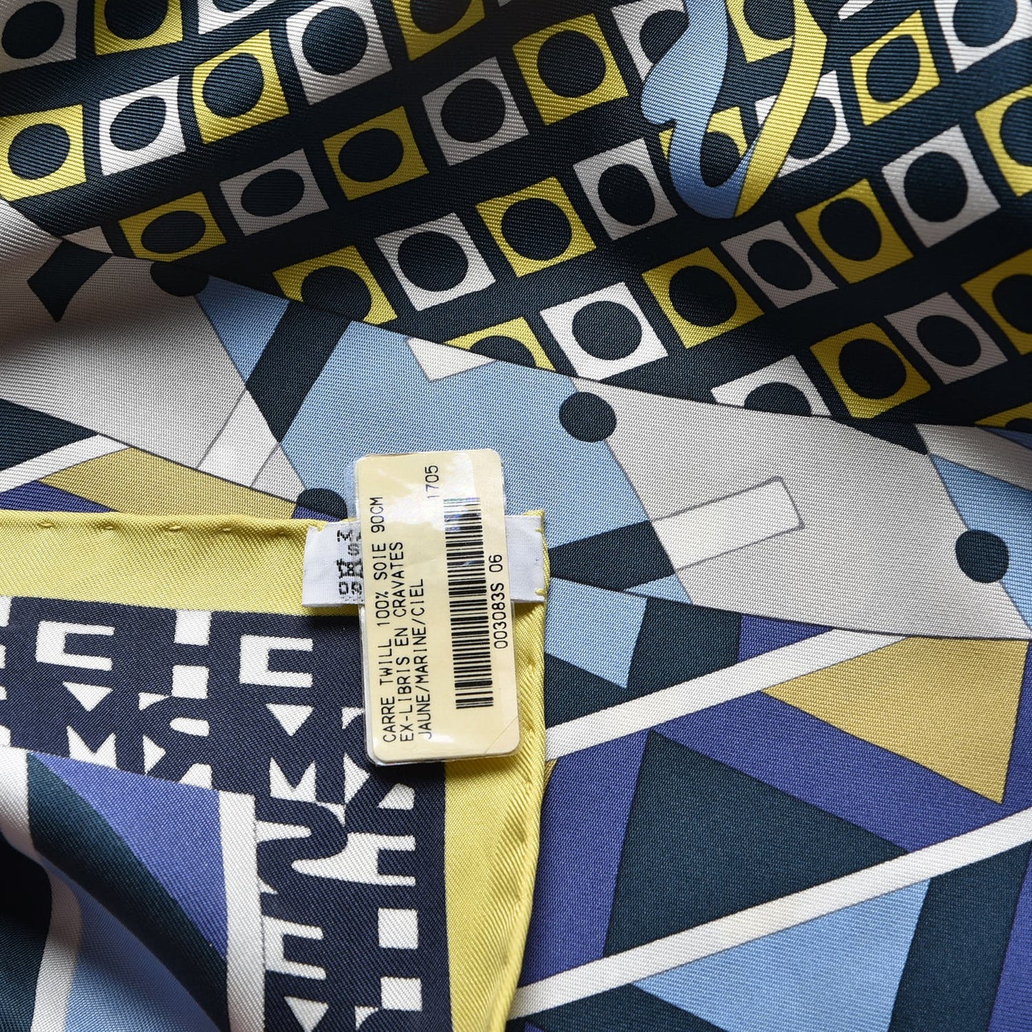 Silk Ex-Libris En Cravates 90 Scarf Jaune Marine Ciel