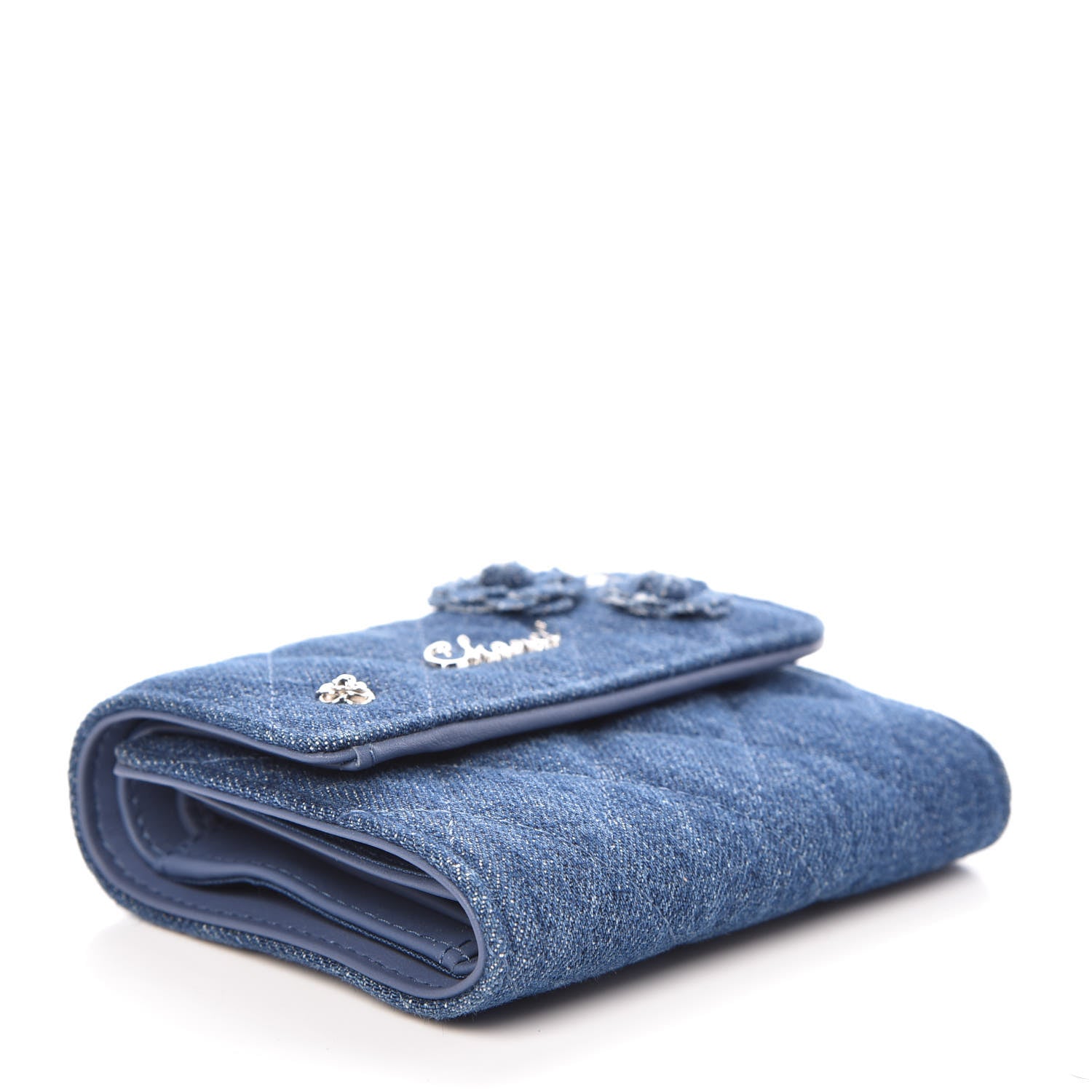Chanel Denim Quilted Small Camellia Flap Wallet Blue 4 of 8