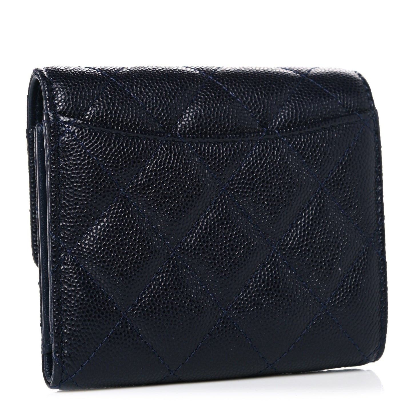 Caviar Quilted Compact Flap Wallet Navy