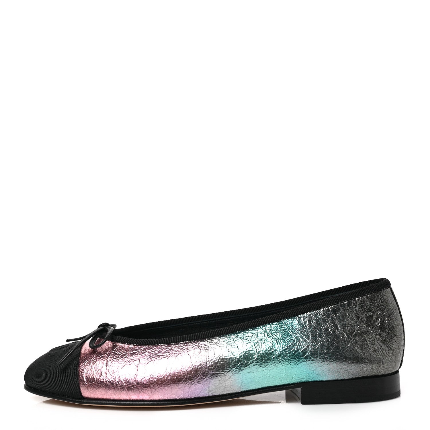 Chanel Laminated Calfskin Grosgrain Cap Toe CC Ballerina Flats 37 Multicolor Black 1 of 8